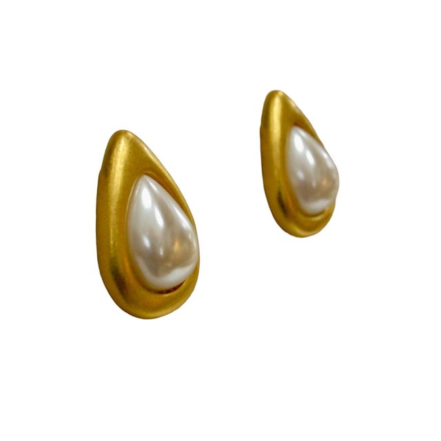 1980s Givenchy matte gld plated glass peal comfort back clip back earrings Signed, "Givenchy, Paris, New York" From my...