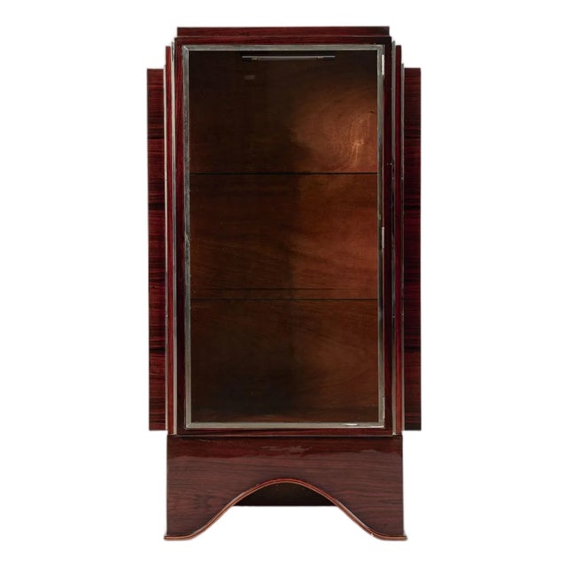 Antique French Art Deco Rosewood and Glass Vitrine Display Cabinet 1930s For Sale