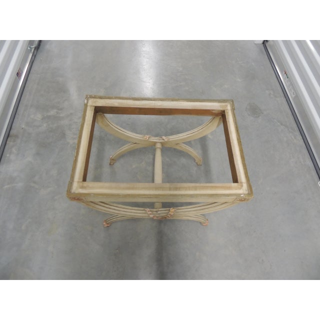 Vintage Louis XVI Style Bench Wood Frame ONLY. X base with painted frame and gilded details. Size: 21.25"W x 14.25"D x 18"H