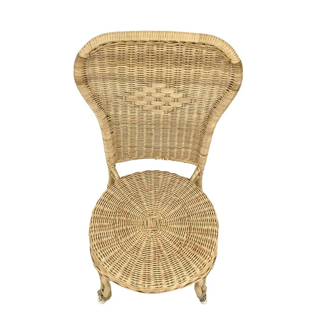 Beige Vintage Woven Wicker & Rattan Side Chair With Cushion For Sale - Image 8 of 18