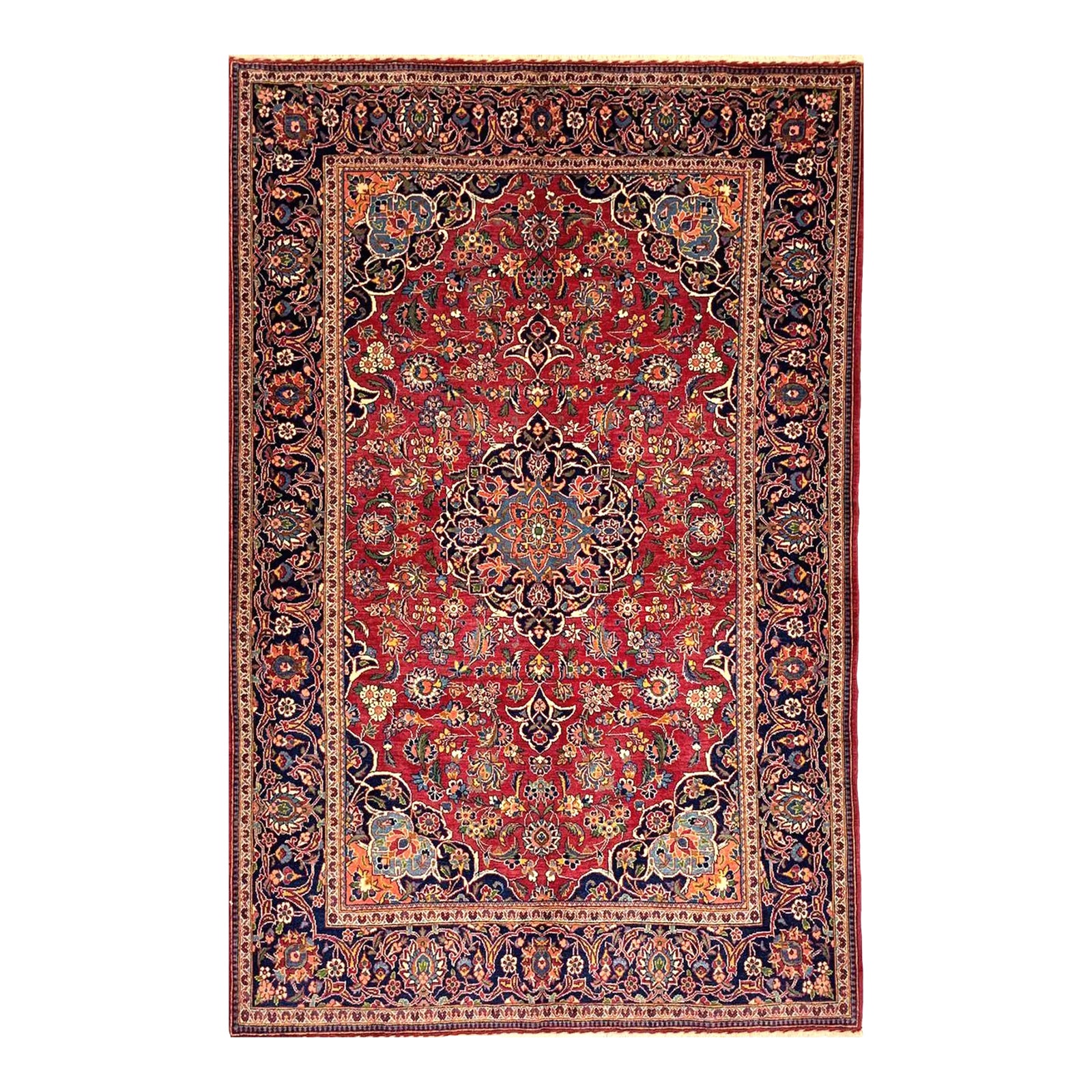 1950s Old Persian Kashan Area Rug 4x7 | Chairish