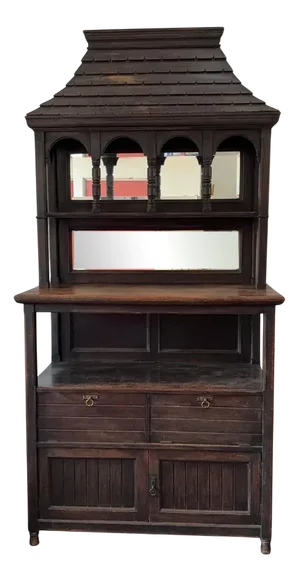 Arts and Crafts Architectural Pagoda Top Dresser Cabinet, English, 1880s