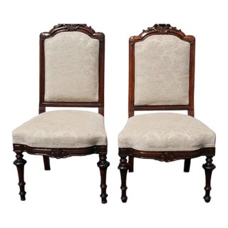 Pair of 19th Century Victorian Rosewood Side Accent Chairs, New Upholstery For Sale