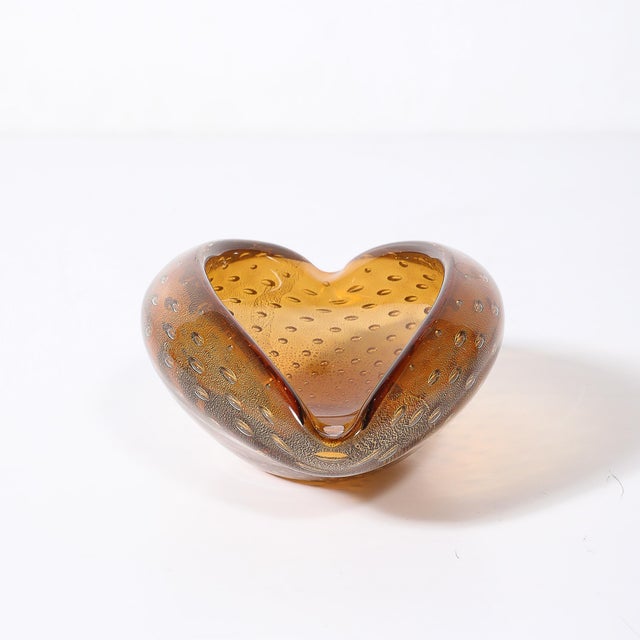 Mid-Century Hand-Blown Murano Amber Bullicante Glass Dish W/ 24kt Gold Flecks For Sale - Image 12 of 14