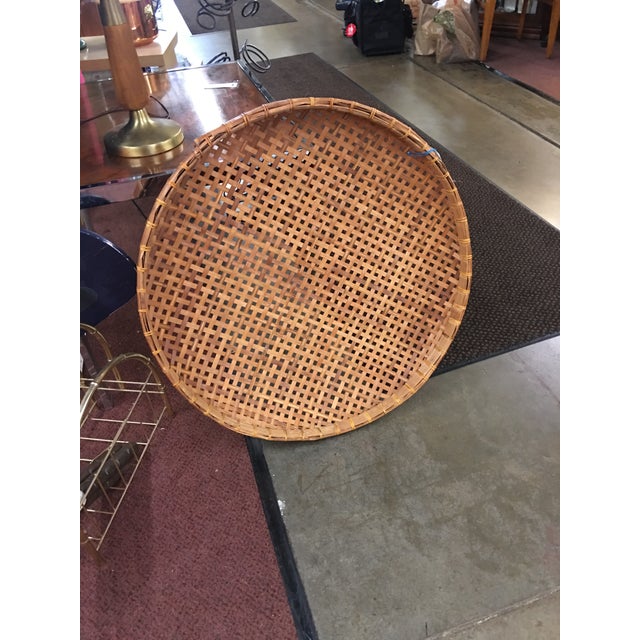 Rustic Extra Large Round Wicker Flat Basket Wall Hanging For Sale - Image 3 of 7