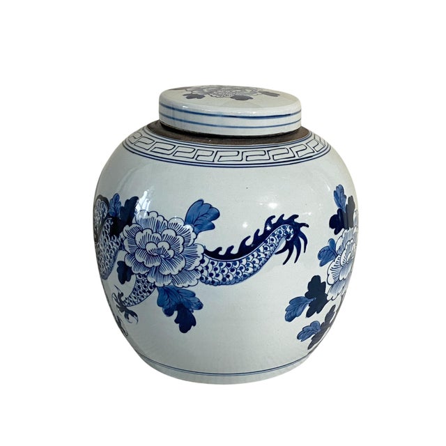 Ceramic Chinoiserie Blue &White Porcelain Dragon Ginger Jar 12" H For Sale - Image 7 of 9