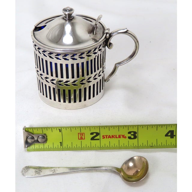 Antique Edwardian Sterling Silver & Cobalt Blue Glass Mustard Pot For Sale - Image 12 of 13