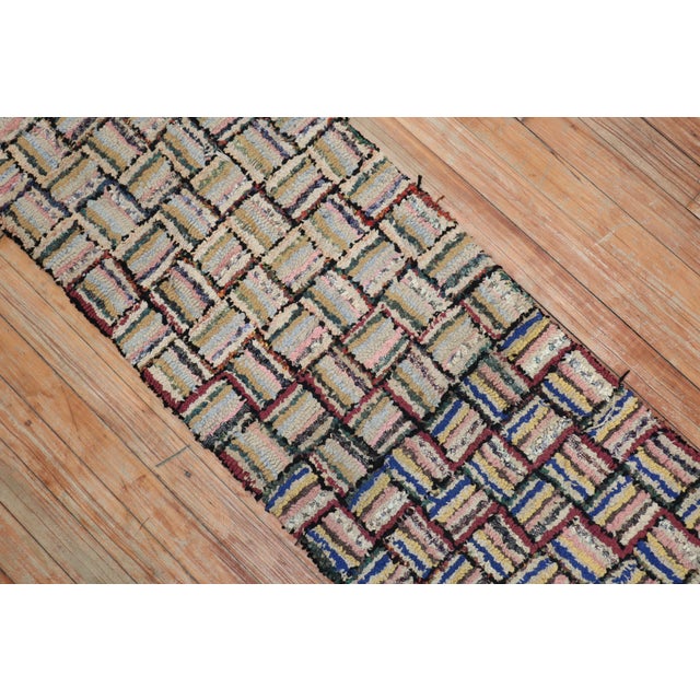 Contemporary Skinny Vintage American Hooked Runner For Sale - Image 3 of 18