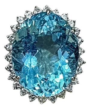 45 Carat Natural Aquamarine and Diamond Cocktail Ring 14 Karat Gold, Estate