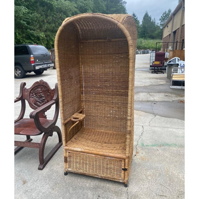 Large Vintage Wicker Porter Chair With Compartment For Sale In Atlanta - Image 6 of 7