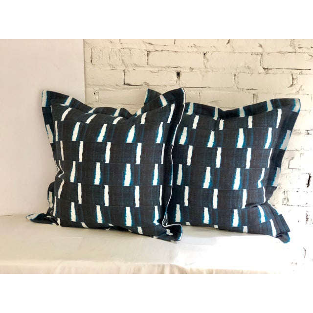 24” Indigo Dyed Linen Pillows by Jim Thompson - a Pair For Sale - Image 10 of 10