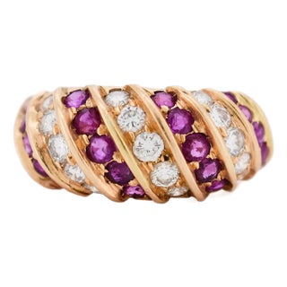 Mid 20th Century Gold Diamond Ruby Bangle Ring, Size For Sale