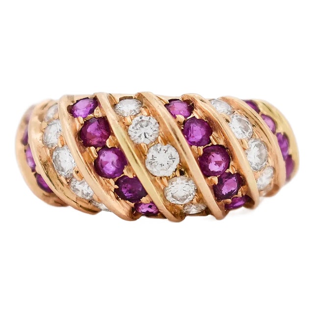 Mid 20th Century Gold Diamond Ruby Bangle Ring, Size For Sale