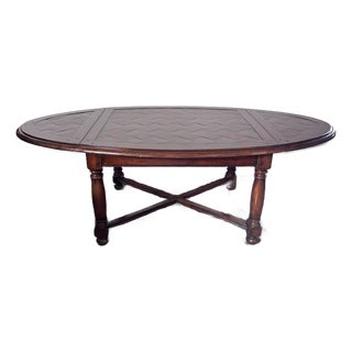 Jonathan Charles Country Farmhouse Collection Oval Parquet Cocktail Table, Drop-Down Ends For Sale