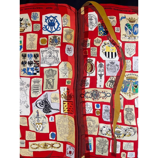 HERMES CHIFFRES et MONOGRAMMES red silk scarf 1986 France For Sale - Image 9 of 11
