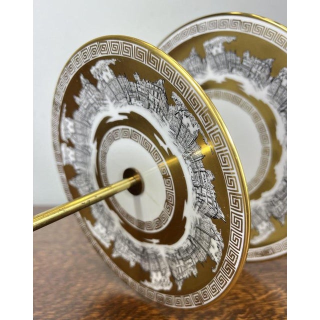 Vintage Style German Cake Stand in Porcelain and Brass For Sale - Image 4 of 14