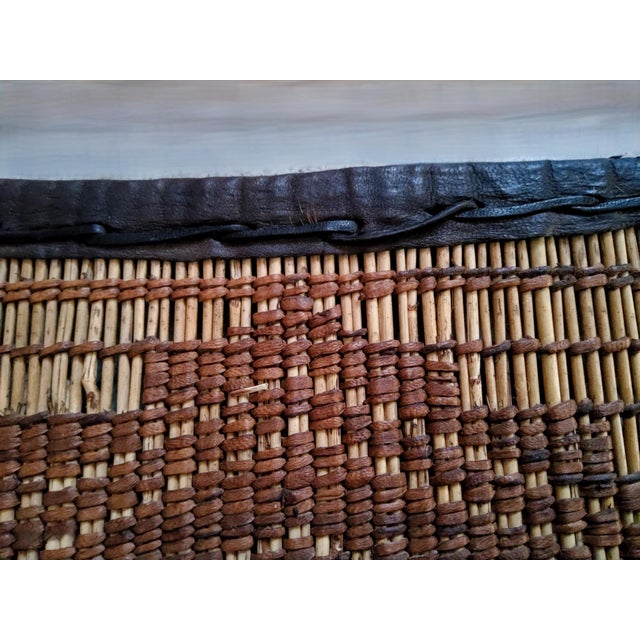 Vintage Berber Tuareg Mat in Rush and Leather, 1971 For Sale - Image 10 of 11