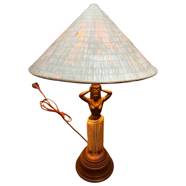 This is an original, late 1940s table lamp featuring a Hawaiian hula girl. Crafted from copper-plated spelter metal, it's...
