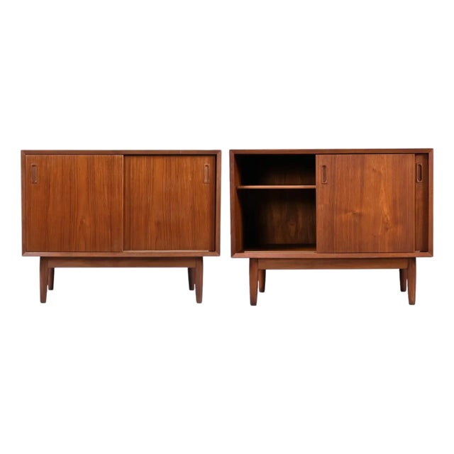 Danish Modern Modular Teak Sliding Door Cabinets by Lyby Mobler For Sale
