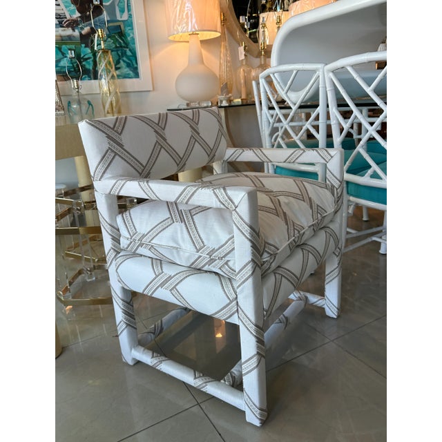 Vintage Pair of Newly Upholstered Palm Beach Club Parsons Arm Chairs Armchairs For Sale - Image 10 of 13