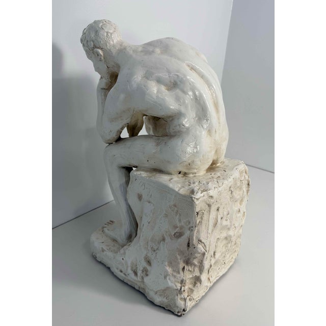 After Auguste Rodin, The Thinker Sculpture, White Glazed Terracotta, 1950s For Sale - Image 9 of 11