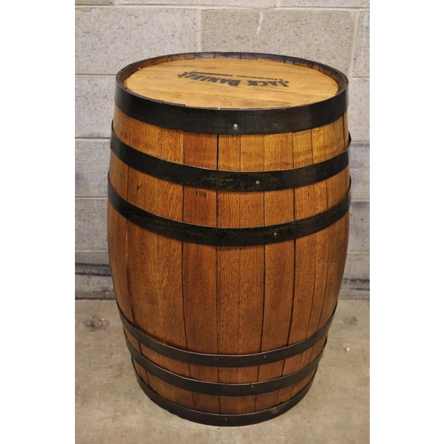 Jack Daniels Whiskey Barrel Engraved Oak Wood With Metal Bands For Sale - Image 11 of 12