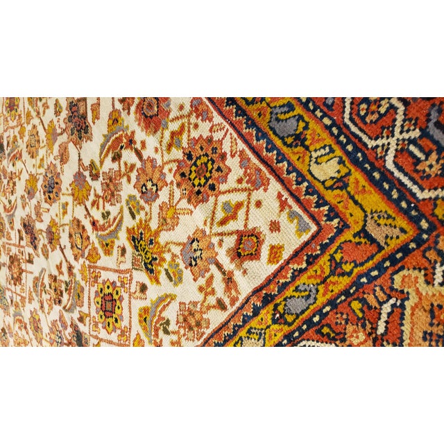 Late 19th Century Antique Persian Sultanabad, Wool Handmade Beige, Gold, Navy and Red Oriental Rug For Sale - Image 5 of 18