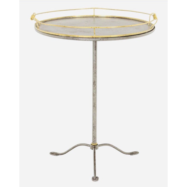 Late 20th Century Chic Contemporary Silvered Metal & Brass Round Removable Tray Table For Sale - Image 4 of 5
