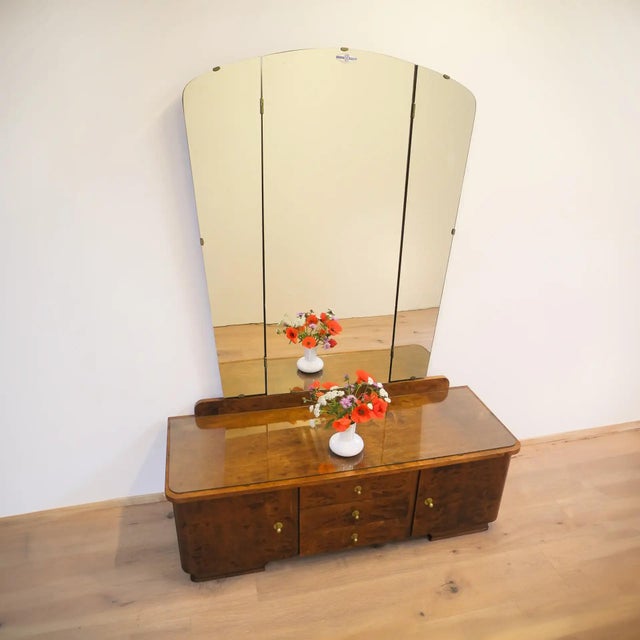 Wood Mirror Dresser with Swivel Mirrors in Stained Flamed Birch, 1950s For Sale - Image 7 of 7