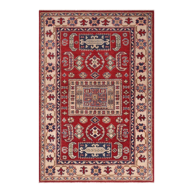 Southwestern Kazak Red/Beige Wool Rug - 3'1''x5'0'' For Sale