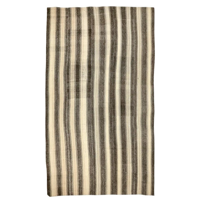 Textile Mid 20th Century Striped Large Vintage Kilim Rug For Sale - Image 7 of 7
