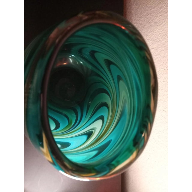 1980s Green Swirl Art Glass Decorative Vase For Sale - Image 4 of 7
