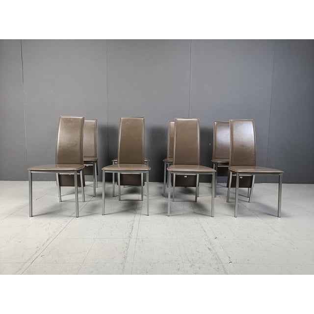 Vintage Belgian Leather Dining Chairs, 1980s, Set of 8 For Sale - Image 4 of 12