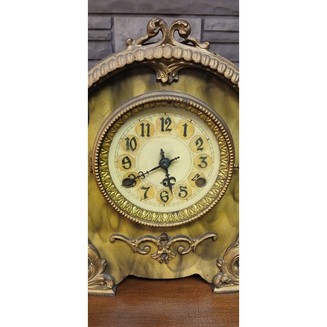 Metal 1950s Ornate Mantel Clock With Gilded Detailing For Sale - Image 7 of 12