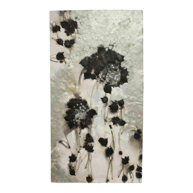"Black Fleur 123" Black and White Original Abstract Collage on Handmade Paper For Sale