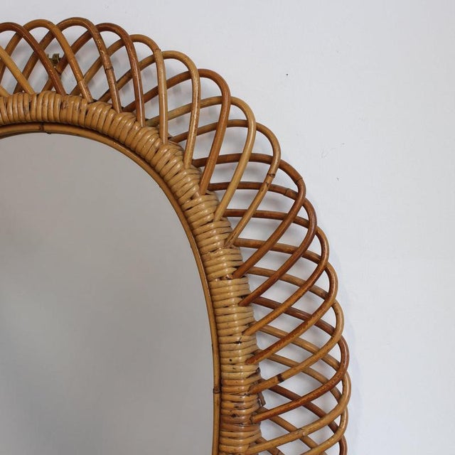 Brown Mid-Century Modern Italian Rattan Wall Mirror, 1960s For Sale - Image 8 of 12