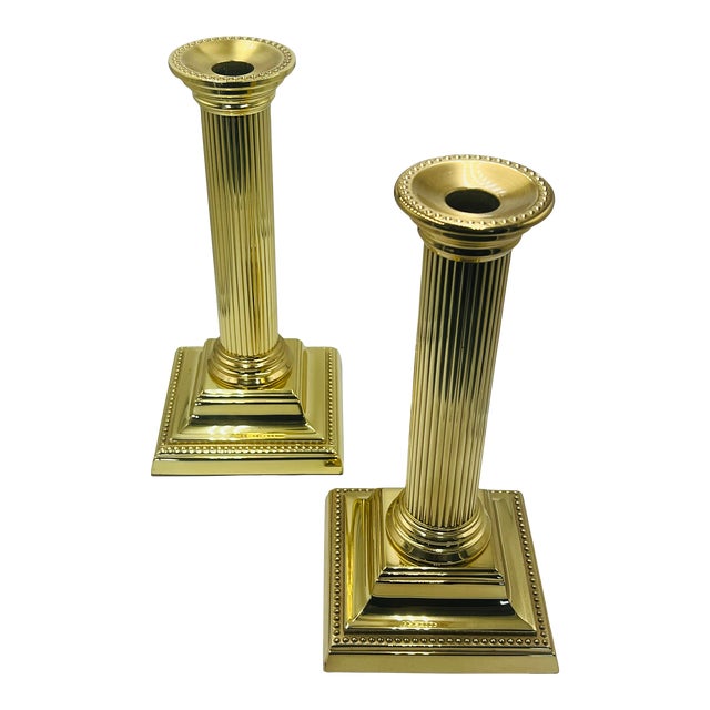Baldwin Brass Pillar Candlesticks - a Pair For Sale