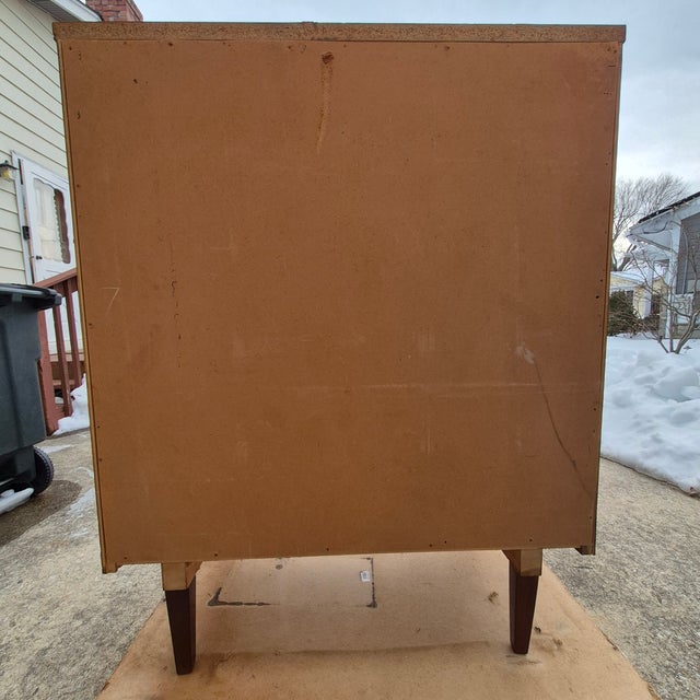 Mid 20th Century Modern Sculpted Walnut 5-Drawer Highboy Tall Boy Dresser Chest of Drawers For Sale - Image 9 of 11