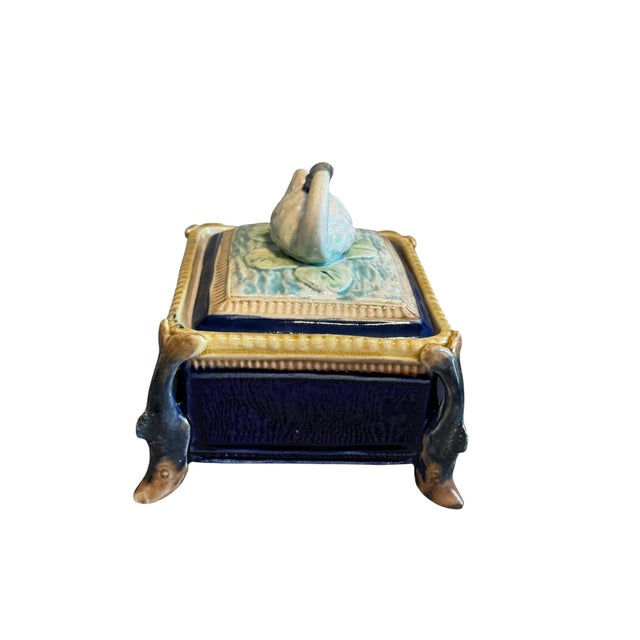 Circa 1900 English Majolica Swan Finial Sardine Box For Sale In Tampa - Image 6 of 13