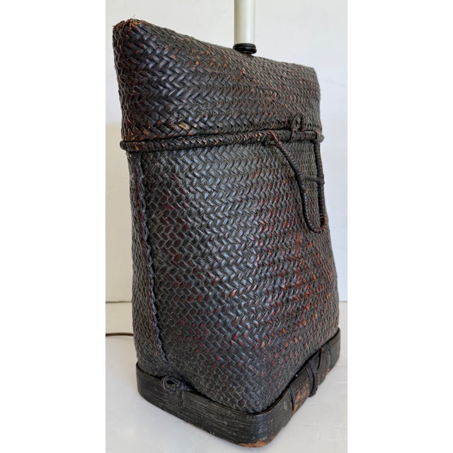 1960's Asian Wicker Basket Table Lamp For Sale - Image 4 of 8