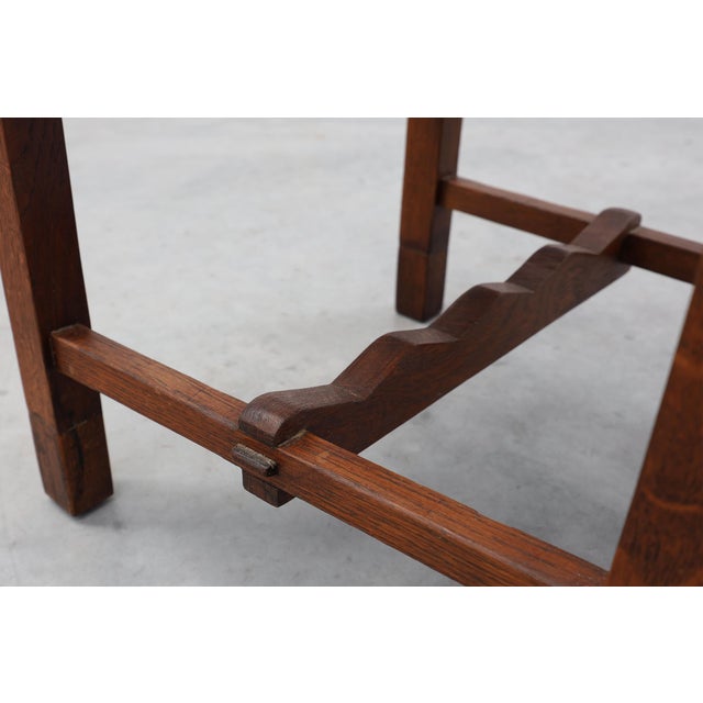 1920s Belgian Modernist Art Deco Oak Side Chair with Green Upholstery, 1920s For Sale - Image 5 of 13