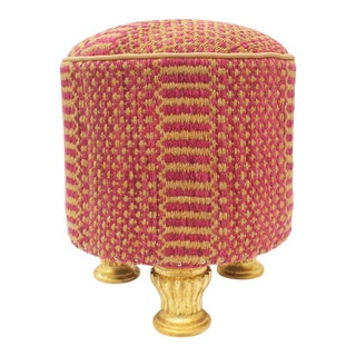 Rustic Round Handmade Kilim Upholstered Foot Stool For Sale