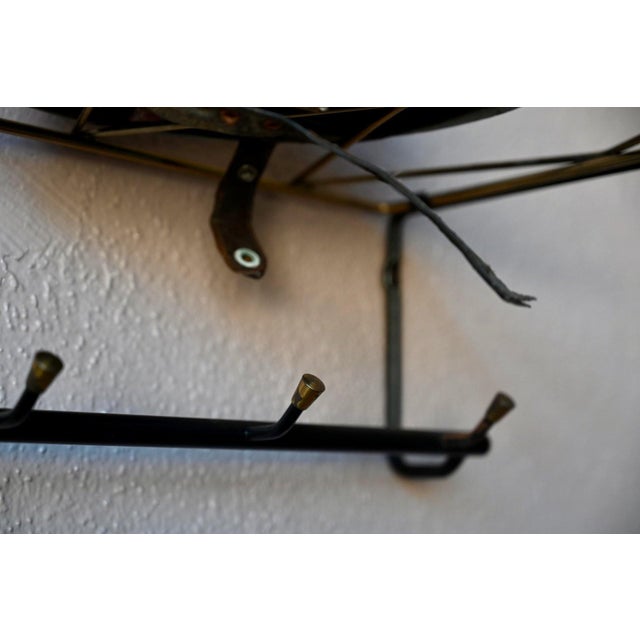 Gold Vintage Wall-Mounted Coat Rack in Black Metal and Brass, 1950s For Sale - Image 8 of 12