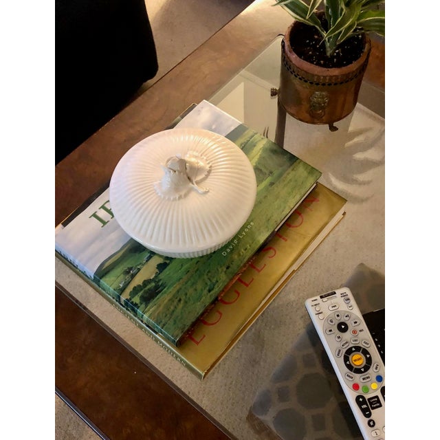 Mid 20th Century Portugal Blanc De Chine Ribbed Decorative Covered Bowl With Rose For Sale - Image 5 of 11