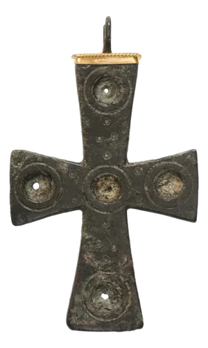 Antique Large Byzantine Bronze Cross With 21k gold