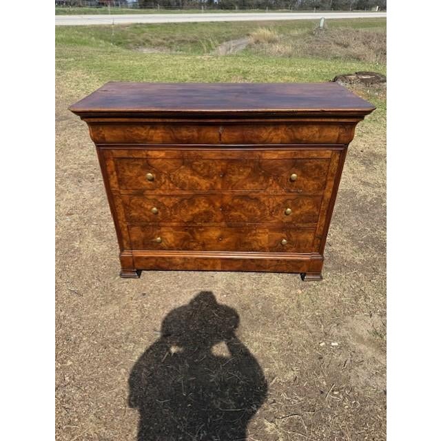 19th Century French Louis Philippe Commode from France. Made of burl walnut, the wood has been finished with a lustrous...