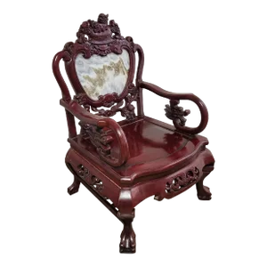 Vintage Chinese Carved Rosewood and Marble Chair