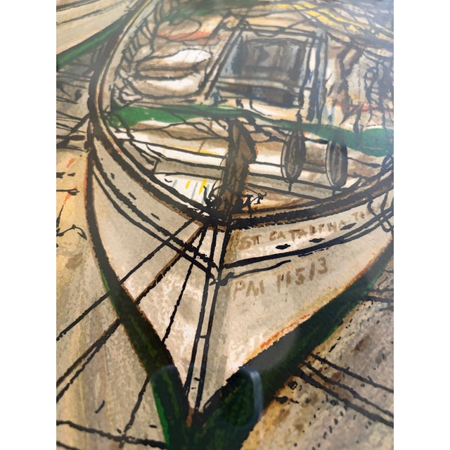 Brown 1970s “Fishing Boats” by Bruno Zupan Signed Limited Edition Lithograph 14/200 17x33 - Framed For Sale - Image 8 of 12