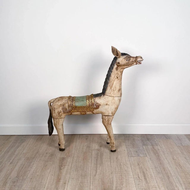 Early 20th Century Large Painted Wood Horse, India For Sale - Image 11 of 12