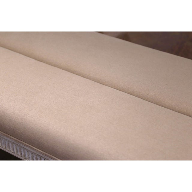 Wood Pair of 19th Century Louis XVI Painted Upholstered Benches With Rounded Corners For Sale - Image 7 of 11